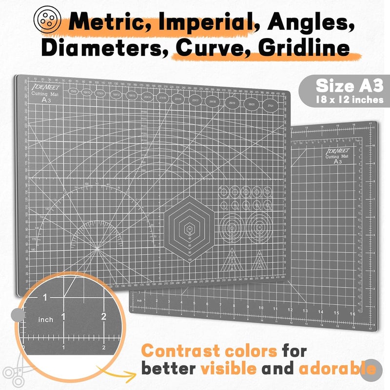 Idemeet Premium Self Healing Cutting Mat 18'' x 12'', A3 Non-slip Sewing Mat for Quilting, 5-Ply Rotary Cutting Board Double-Sided for Crafts Cutting Fabric Scrapbooking Modeling Projects, Anthracite Gray - Image 2